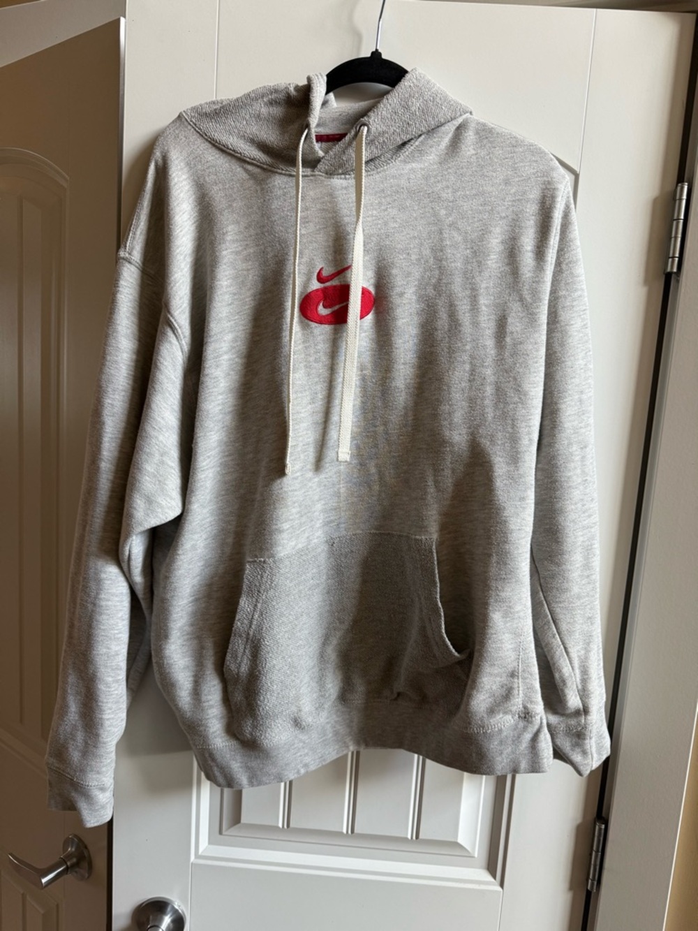 Vintage 90s Nike Gray Hoodie with Center Red Swoosh Size XL